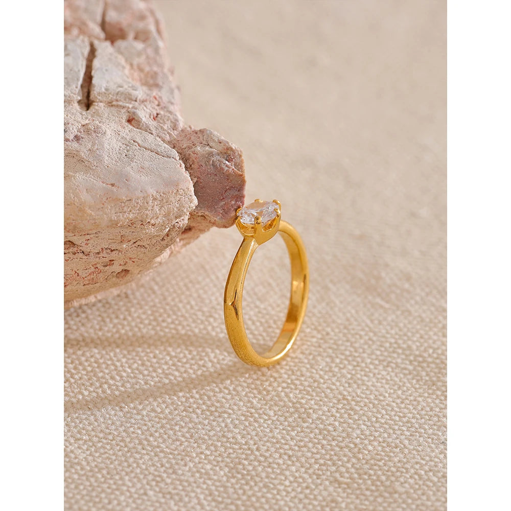 AAA Cubic Zirconia Classic Ring High Quality 18k Gold Color Stainless Steel Fashion Charm Jewelry