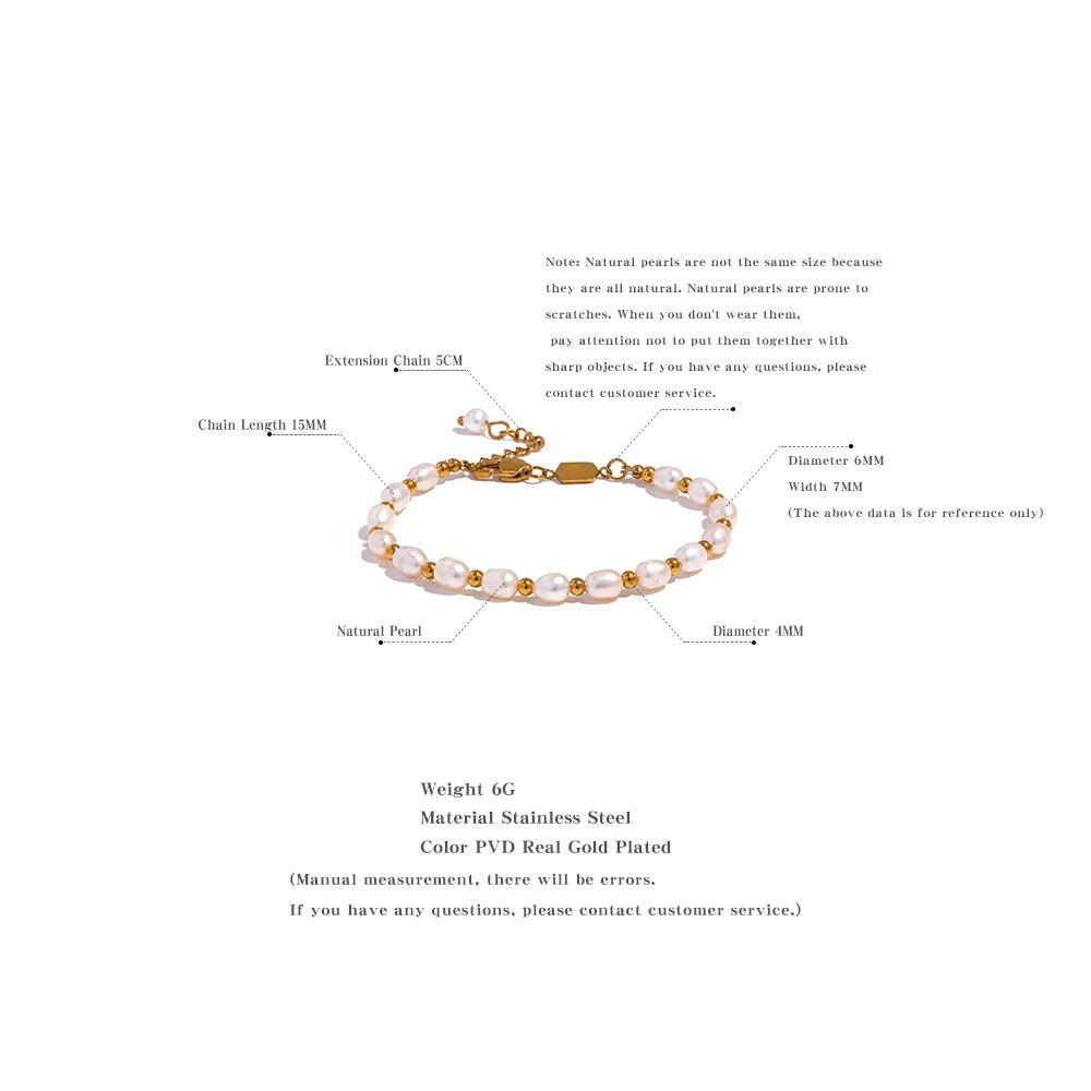 Natural Freshwater Pearls Fashion Handmade Bracelet Bangle Women Waterproof PVD Charms Stainless Steel Beads Jewelry Gift