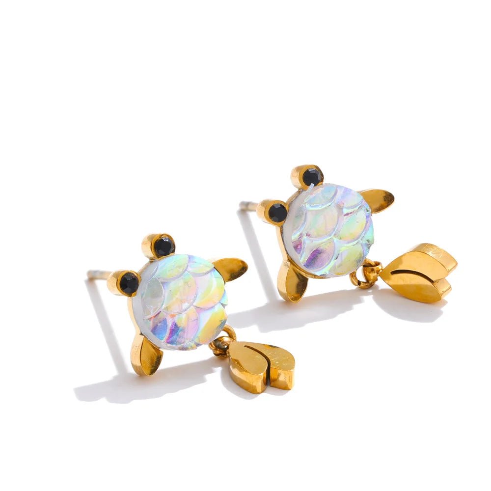 Exquisite Colorful Resin Lucky Goldfish Dangle Earrings for Women Stainless Steel Aesthetic Daily Jewelry Prevent Allergy