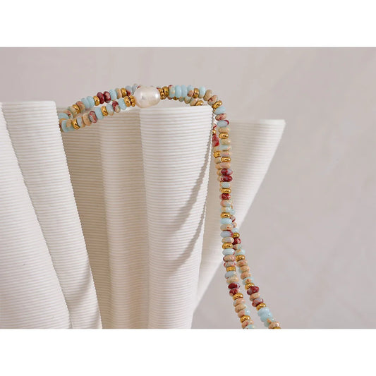 Trendy Natural Stone Freshwater Pearl Collar Chain Necklace Stainless Steel Handmade Stylish Beads Jewelry Bijoux Gift