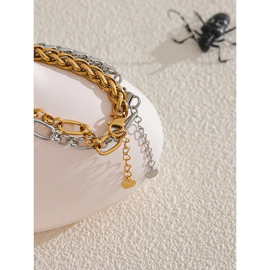 Fashion Stainless Steel Metal Chain Statement Bracelet Bangle 18K Gold Waterproof Plated Jewelry Bijoux Femme