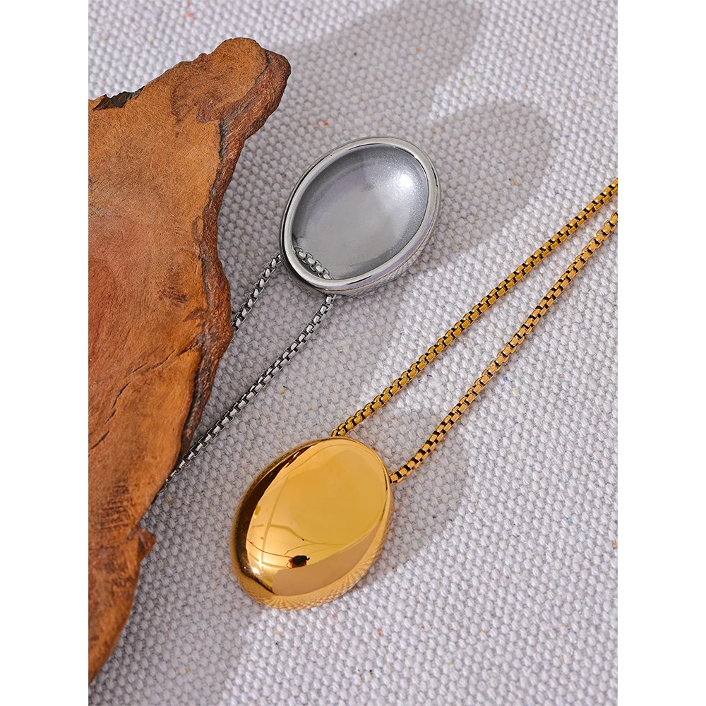 70cm Minimalist Long Unisex Sweater Chain Jewelry 316l Stainless Steel Oval Pendant Necklace for Men Women Waterproof