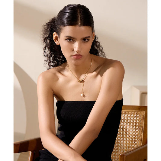 Stainless Steel Round Beads Chain Drop Imitation Pearls Fashion Necklace Elegant Charm Jewelry бижутерия для женщин