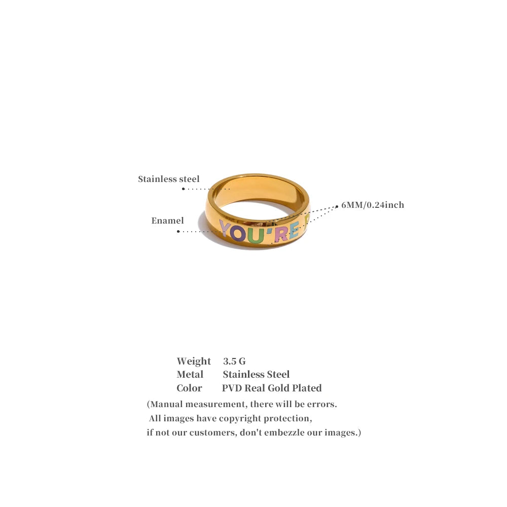 6789# Stainless Steel “You‘Re Perfect” Confident Fashion Ring for Women 18K Gold PVD Plated Minimalist Finger Jewelry Gift