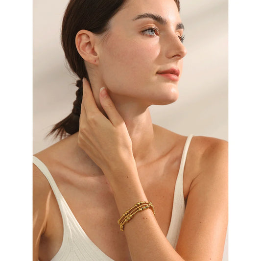 3/4/5/6 MM Stainless Steel Beads Daily Handmade Elastic Bracelet Bangle Waterproof Wrist Wholesale Gold Color Jewelry Men