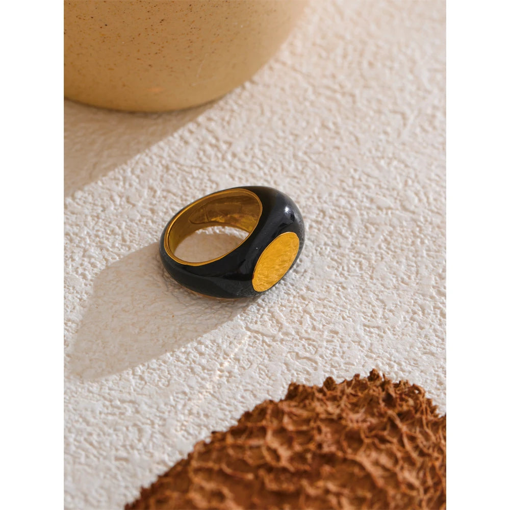 6789# Stainless Steel Black Enamel Geometric 316L Unique Ring Minimalist Texture Waterproof Finger Unusual Jewelry New