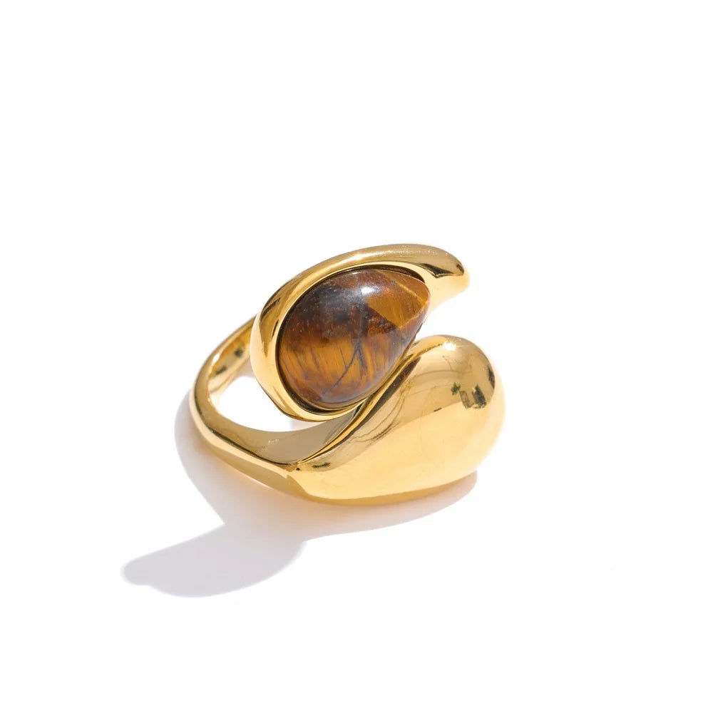 Fashion Imitation Pearl Water Drop Finger Adjustable Ring Women 316L Stainless Steel Elegant Gold Platinum Plated Jewelry