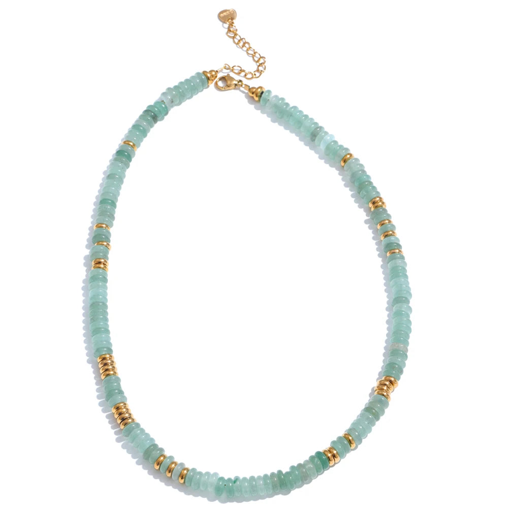 Colorful Natural Stone Beads Handmade Chain Y2K Fashion Necklace for Women Stainless Steel Waterproof Collar Jewelry Gift