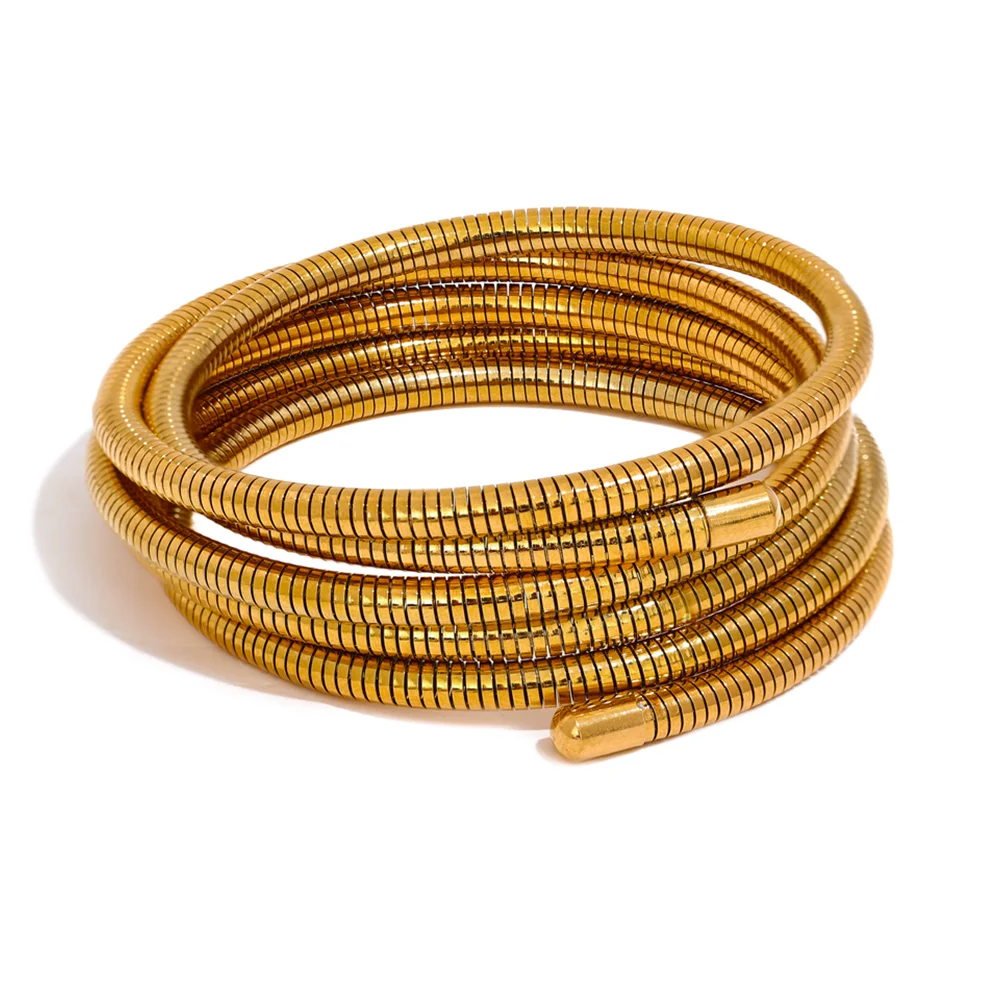 Stainless Steel Stackable Multi-Layer Wrap Arm Bracelet Bangle Metal Elastic Waterproof Fashion Unisex Jewelry Men Women
