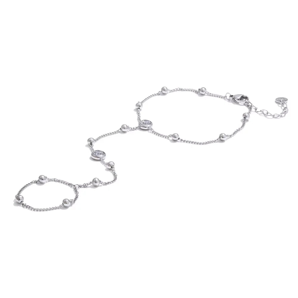 Trendy Stainless Steel Zircon Beads Back of Hand Chain Finger Bracelet Fashion Chic Sexy Jewelry Waterproof Wholesale Gift