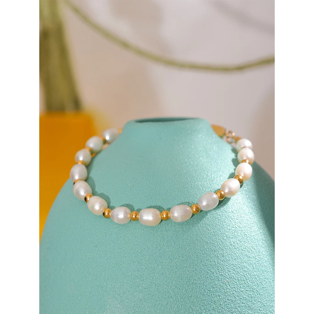Natural Freshwater Pearls Fashion Handmade Bracelet Bangle Women Waterproof PVD Charms Stainless Steel Beads Jewelry Gift