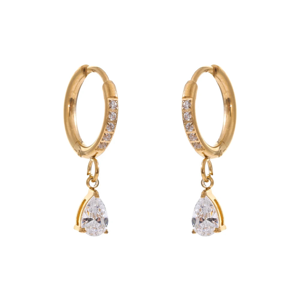 Delicate Cubic Zirconia Heart Water Drop Flower Drop Hoop Earrings Stainless Steel Premium Daily Jewelry 2025