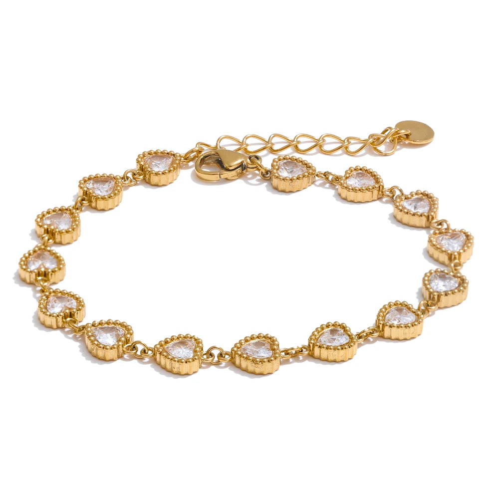 Heart Cubic Zirconia Shiny Waterproof Bracelet Bangle Stainless Steel Jewelry Casting Technology Holiday Gifts