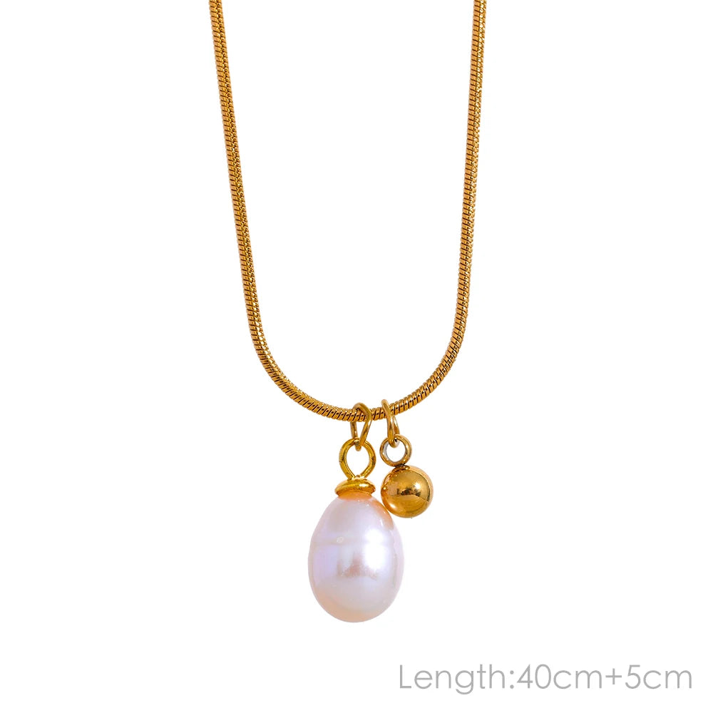 Tarnish Free Natural Pearl Beads Chic Exquisite Necklace Thin Chain Stainless Steel Minimalist Charm Collar Jewelry Women