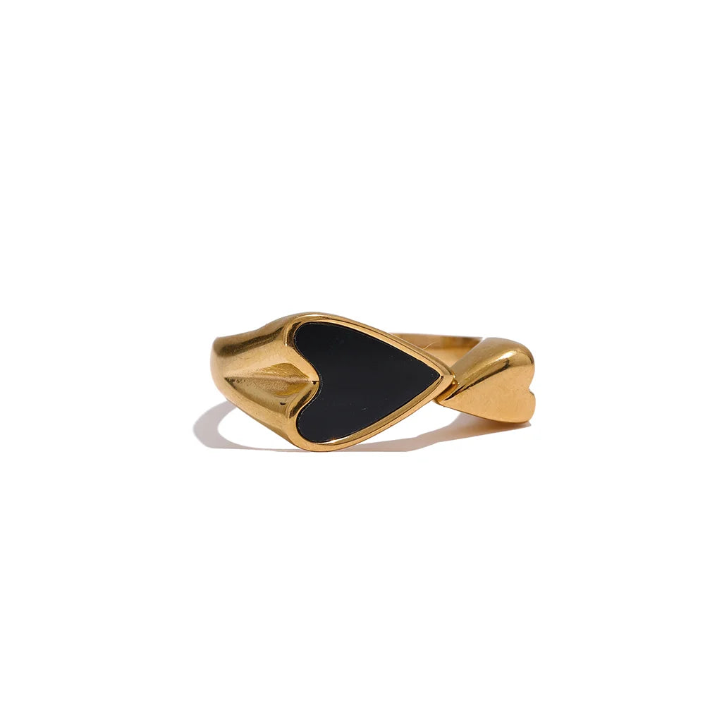 Shell Acrylic Heart Stainless Steel Stylish Ring for Women Charms Metal Texture Waterproof Golden Jewelry Gala Gift