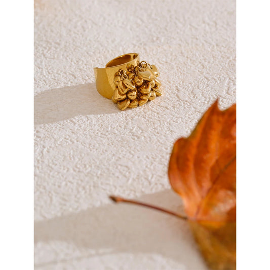 High Quality Stainless Steel Metal Heart Tassel Handmade Ring 18K PVD Plated Exclusive Design Fashion Jewelry Accessories