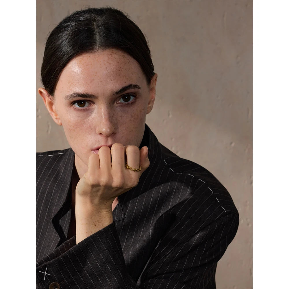 Distinctive Stainless Steel Metal Cross Chain Thin Ring Tarnish Resistant Fashion PVD Plated Finger Jewelry Bijoux Women