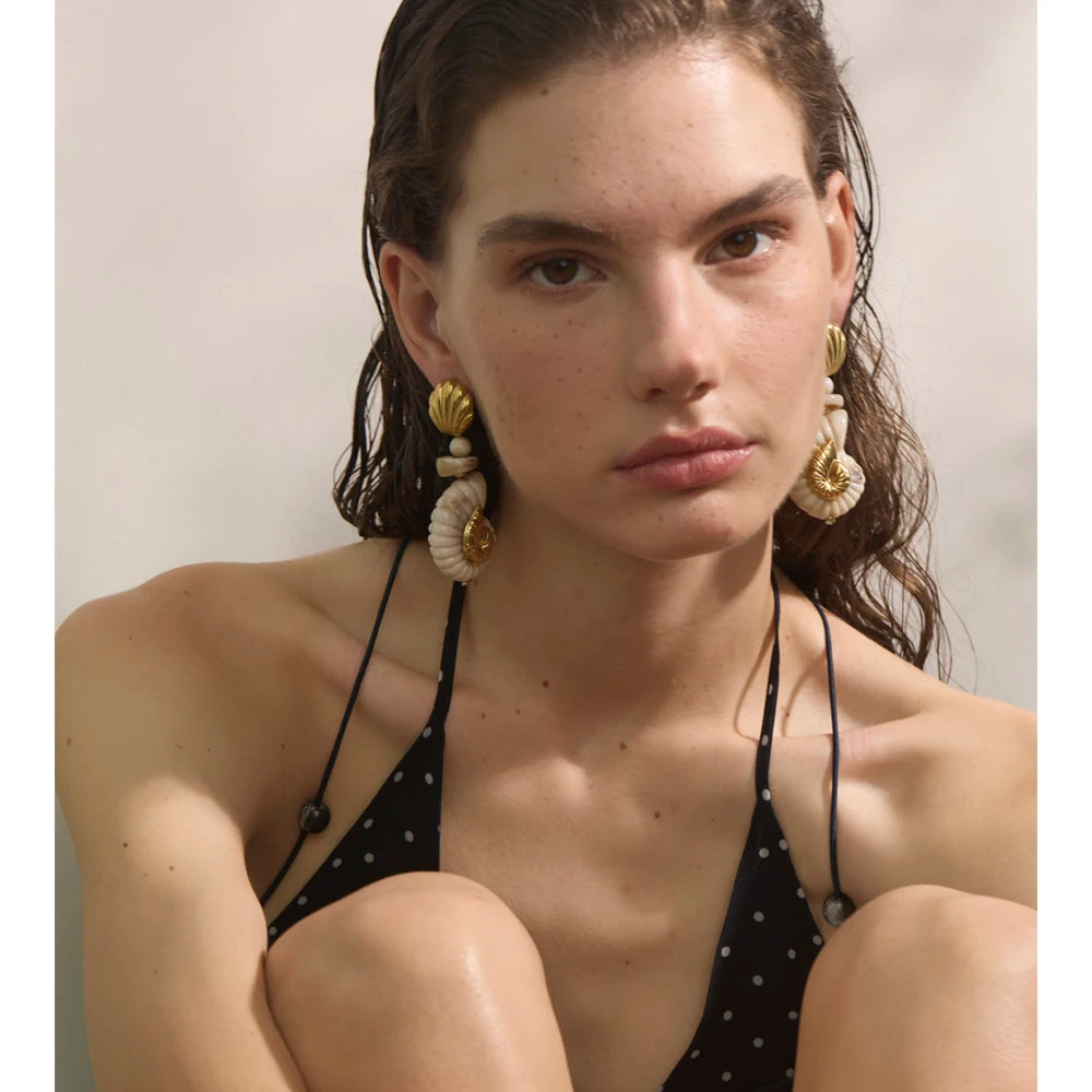 Ocean Series Resin Shell Conch Drop Dangle Earrings for Women Stainless Steel Summer Holiday Daily Attractive Jewelry New