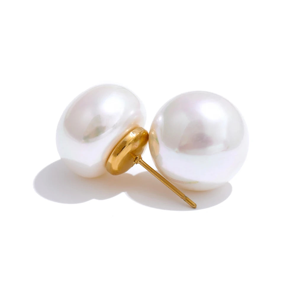 18/12mm Korean Style Simulated Pearls Round Stud Earrings Versatile Daily Accessories Stainless Steel Fashion Jewelry Gift