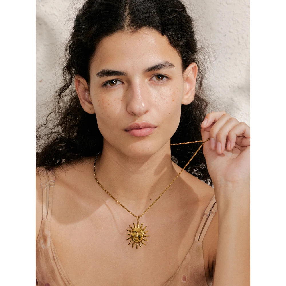 Hot Style 18K Gold Color PVD Sun Face Pendant Necklace Waterproof Stainless Steel Arrivals Popular Jewelry Wholesale