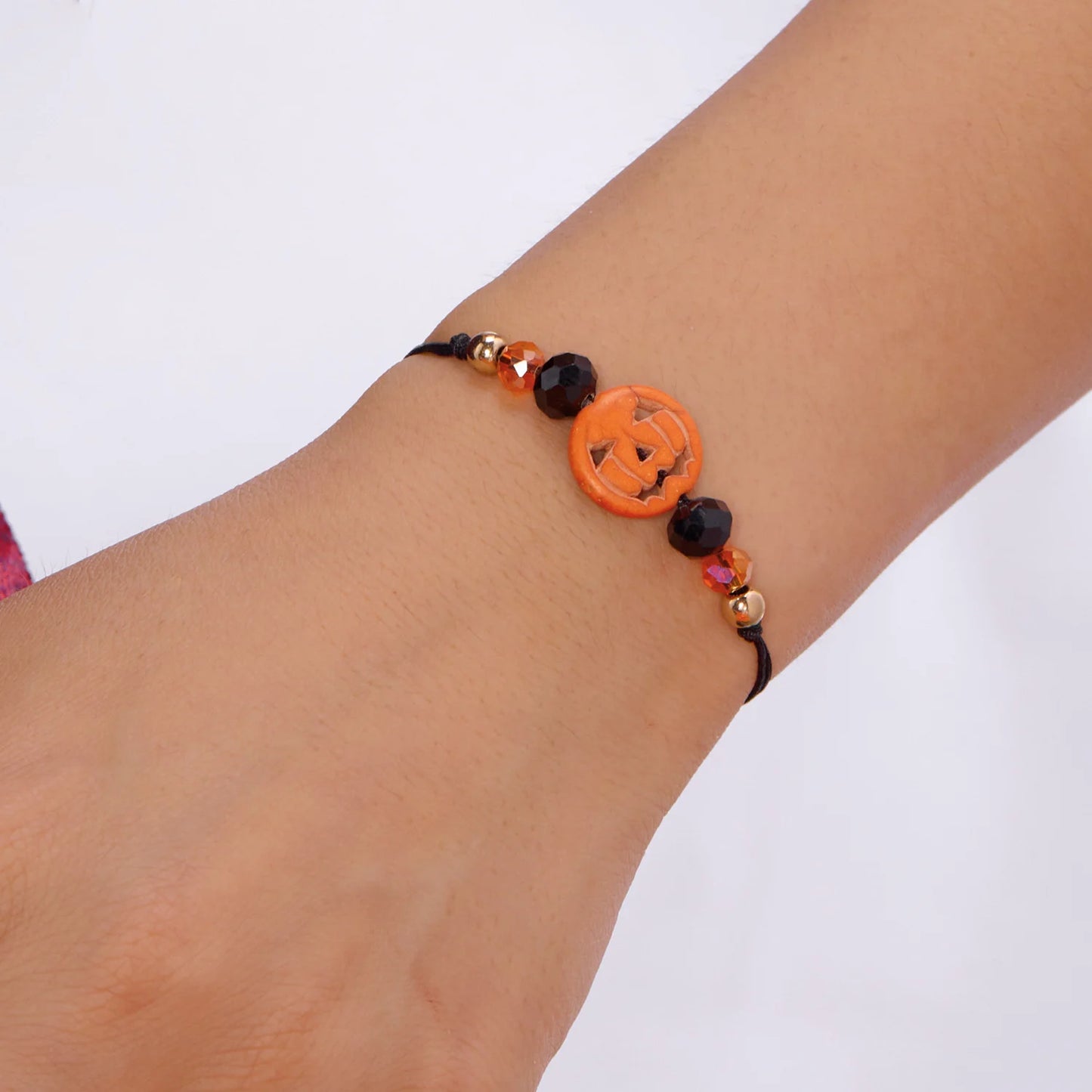 Fashion Halloween Handmade Braided Bracelet for Women Pumpkin Skeleton Skull Big Flower Beaded Bangles Festival Party Jewelry
