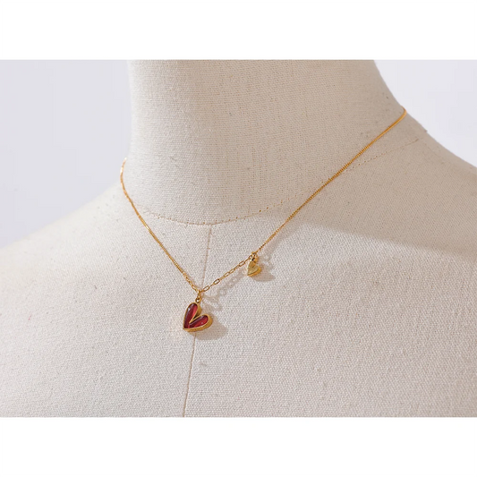 Red Enamel White Natural Shell Stainless Steel Heart Pendant Necklace Trendy Exquisite Jewelry Attractive Accessories