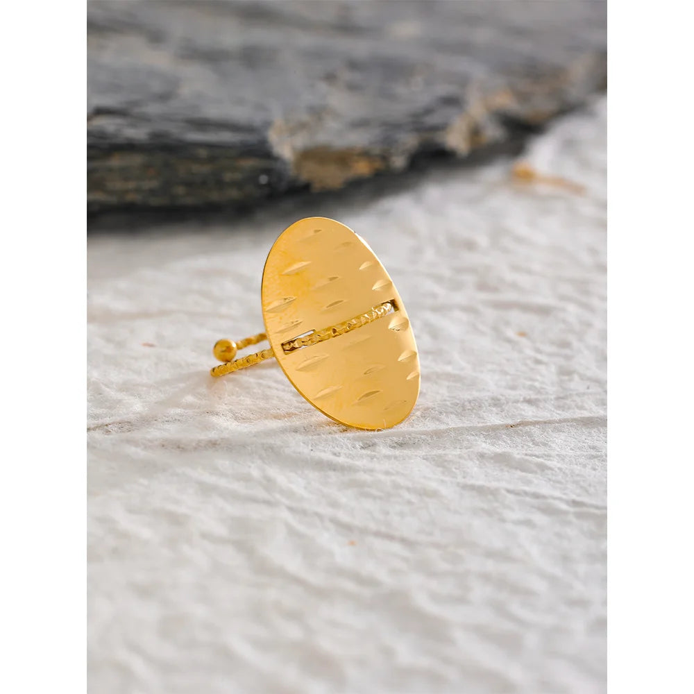 Statement Stainless Steel Geometric Adjustable Big Thin Ring 18K Gold Color Chic Charm Trendy Waterproof Jewelry for Women