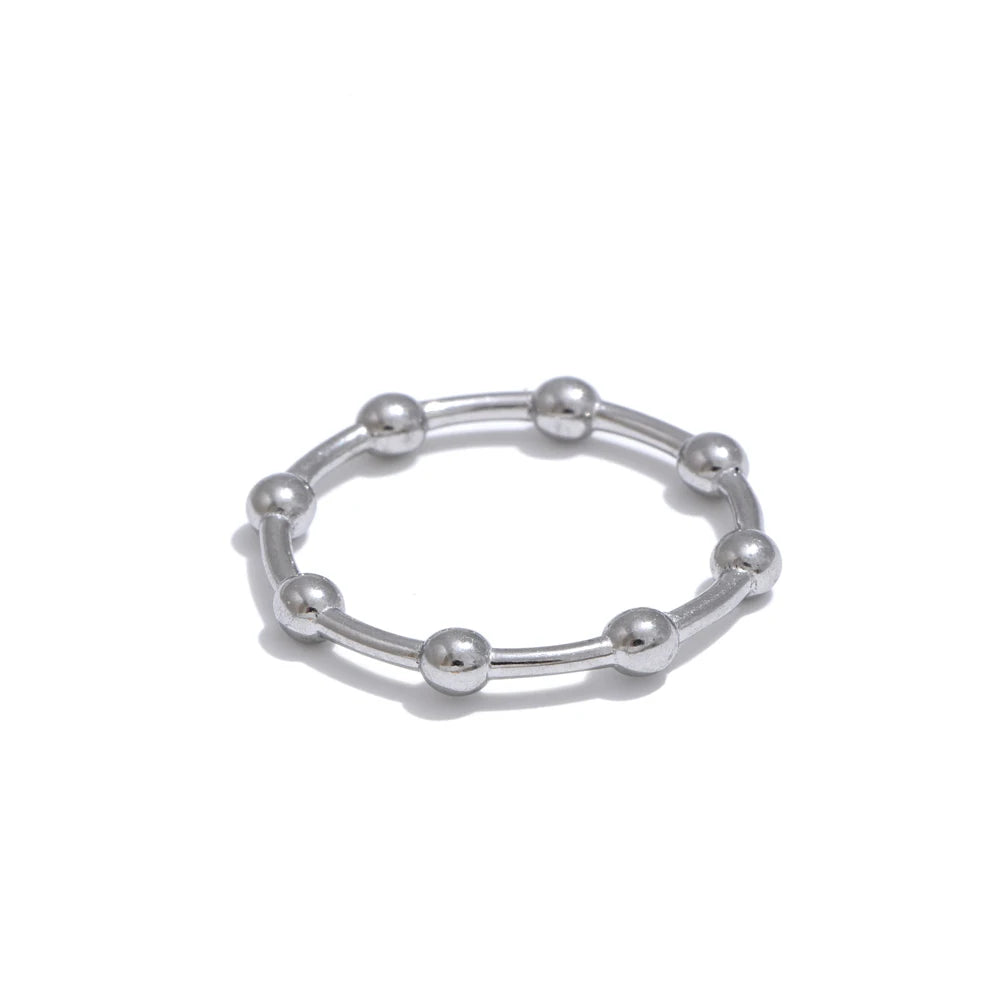 6789# Minimalist 18K PVD Plated Beads Geometric Thin Ring Stainless Steel Gold Silver Color Charm Fashion Finger Jewelry