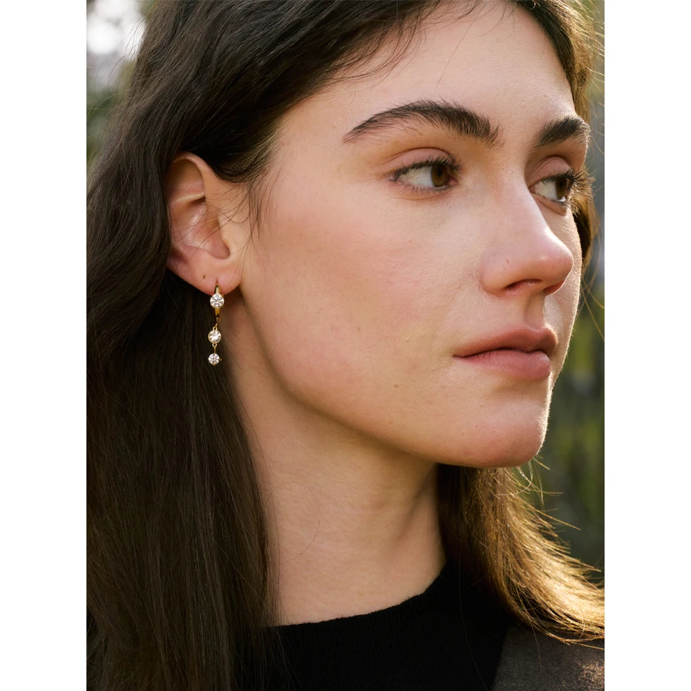 High Quality Stainless Steel Shiny Cubic Zirconia Drop Earrings Gold Platinum PVD Plated Delicate Chic Jewelry Recommend