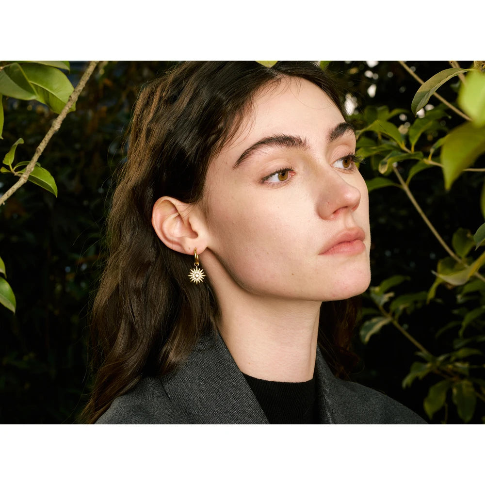 Exquisite Inlaid Zirconia Sun Drop Hoop Earrings for Women Stainless Steel Delicate Daily Jewelry Hypoallergenic