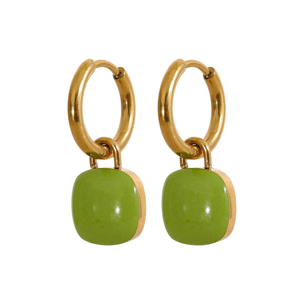 Colorful Enamel Candy Stainless Steel Square Drop Chic Hoop Earrings Women 18K PVD Plated Stylish Summer Jewelry Bijoux