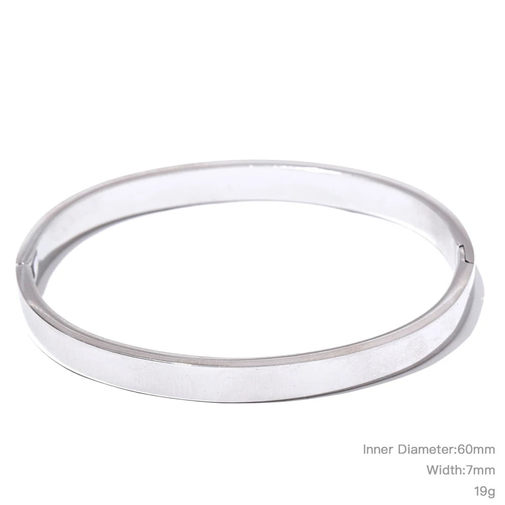 High Quality Stainless Steel Round Wide Bracelet Bangle Fashion Texture Gold Silver Color Waterproof Charm Jewelry Gift