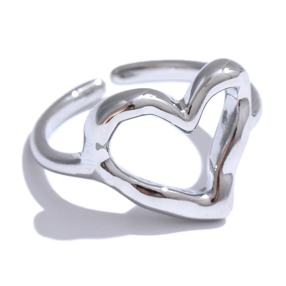 Minimalist Stainless Steel Heart Love Hollow Ring Women Rust Proof Charm Finger Jewelry Wholesale Bijoux