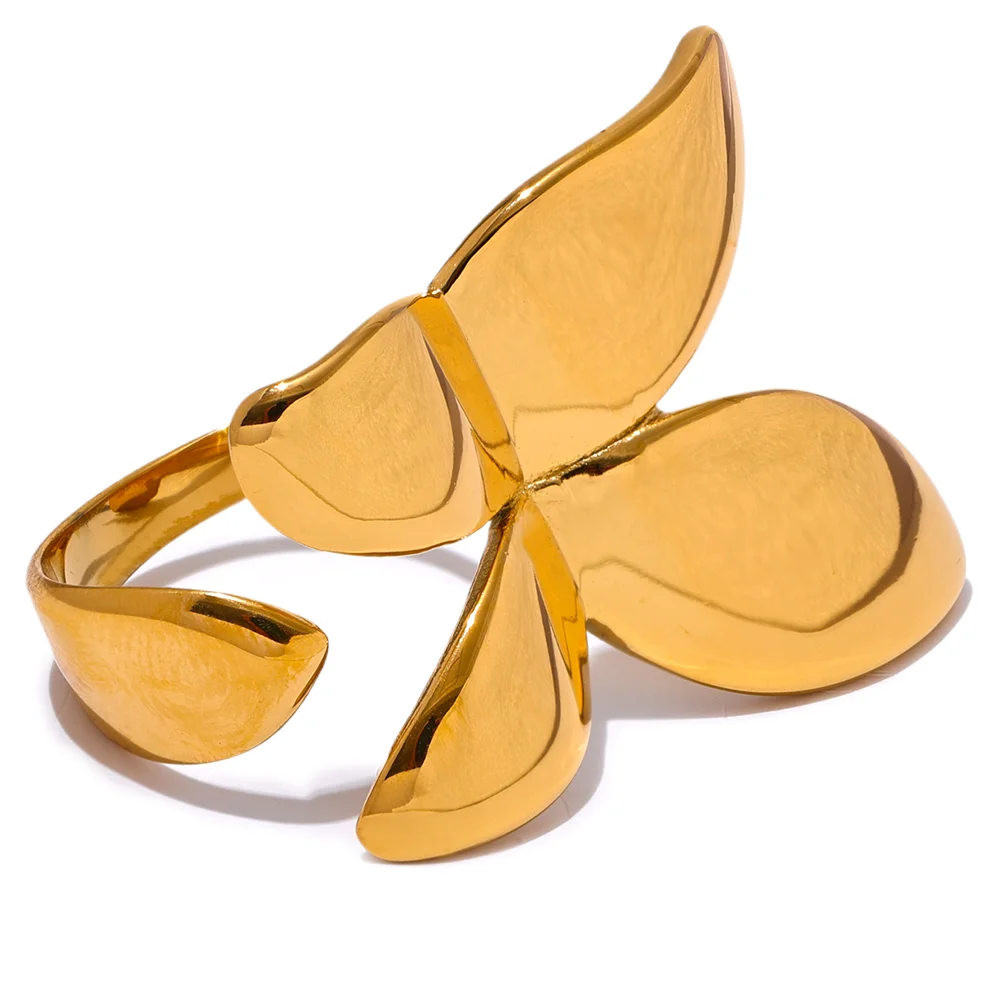 Exquisite Stainless Steel Butterfly Ring Waterproof 18K PVD Plated Metal Fashion Finger Jewelry бижутерия для женщин