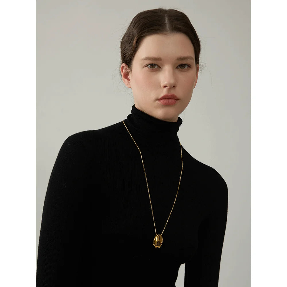 70cm Minimalist Long Unisex Sweater Chain Jewelry 316l Stainless Steel Oval Pendant Necklace for Men Women Waterproof