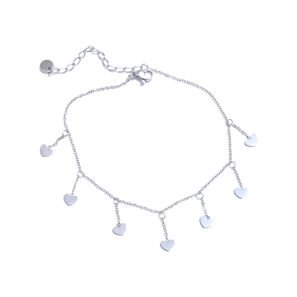 Summer Arrival Stainless Steel Heart Drop Exquisite Foot Chain Anklet for Women Waterproof Sandy Beach Jewelry Bijoux