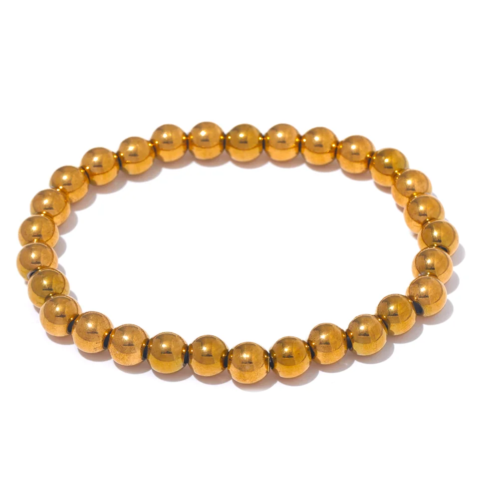 3/4/5/6 MM Stainless Steel Beads Daily Handmade Elastic Bracelet Bangle Waterproof Wrist Wholesale Gold Color Jewelry Men