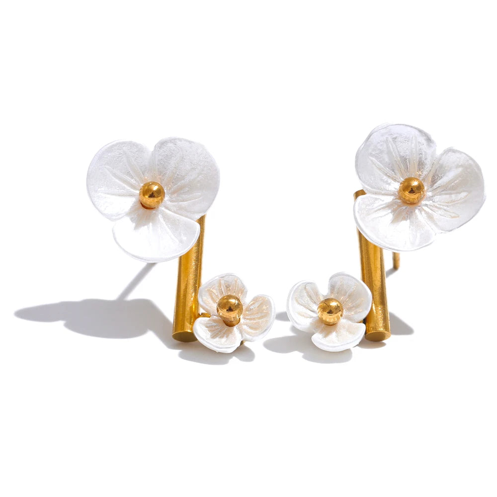 Waterproof Fairy Flower Rotating Romantic Stud Earrings Exclusive Stainless Steel Sweet Match with Dress Chic Jewelry