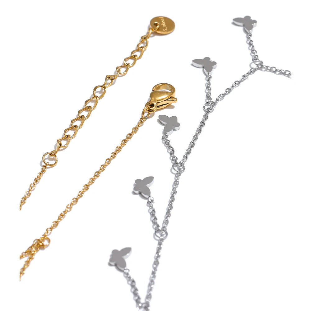 Trendy Stainless Steel Butterfly Chain Drop Foot Anklet for Women 18K PVD Plated Summer Beach Charm Jewelry Accessories
