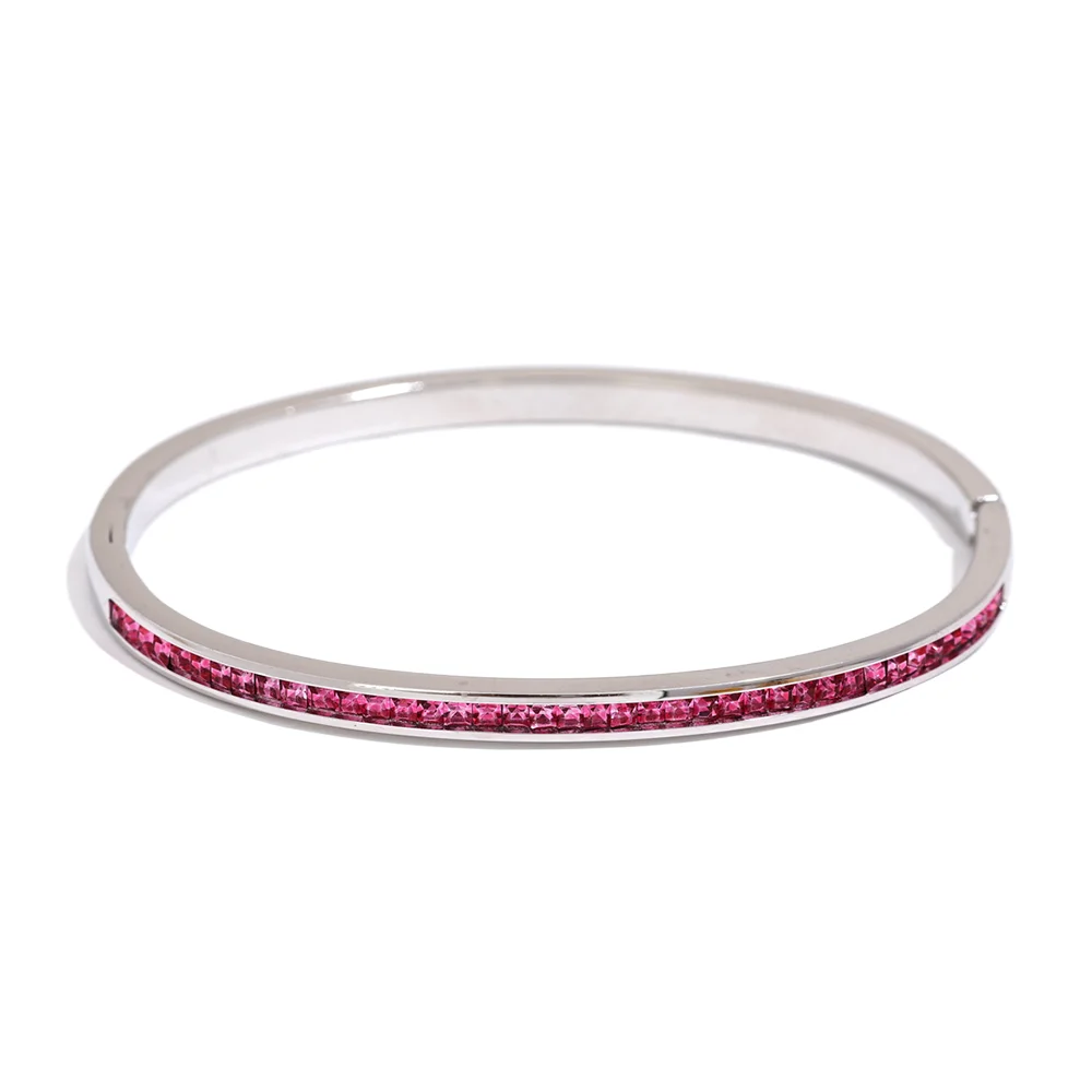 Two Shape Round Square Colorful Cubic Zirconia Stainless Steel Bracelet Bangle Luxury Fashion Women Jewelry Bijoux