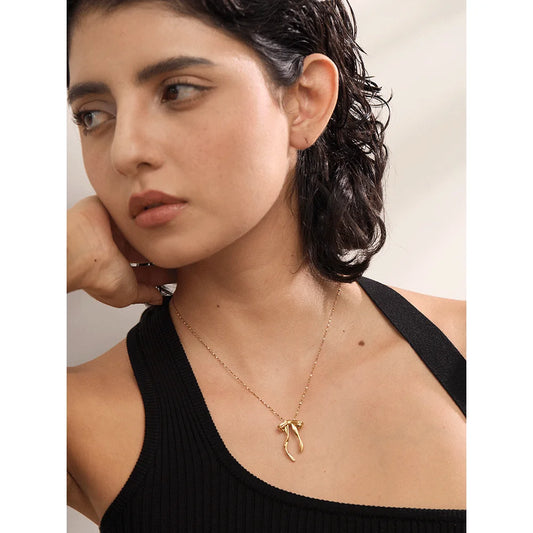 316L Stainless Steel Bow Knot Necklace Pendant 18K Gold & Platinum PVD Plated Metal Charm Fashion Trendy Jewelry