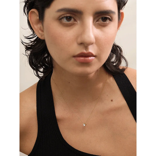 Korean Chic Stainless Steel Shiny Cubic Zirconia Cast Delicate Necklace Pendant for Women Daily Waterproof Basic Jewelry