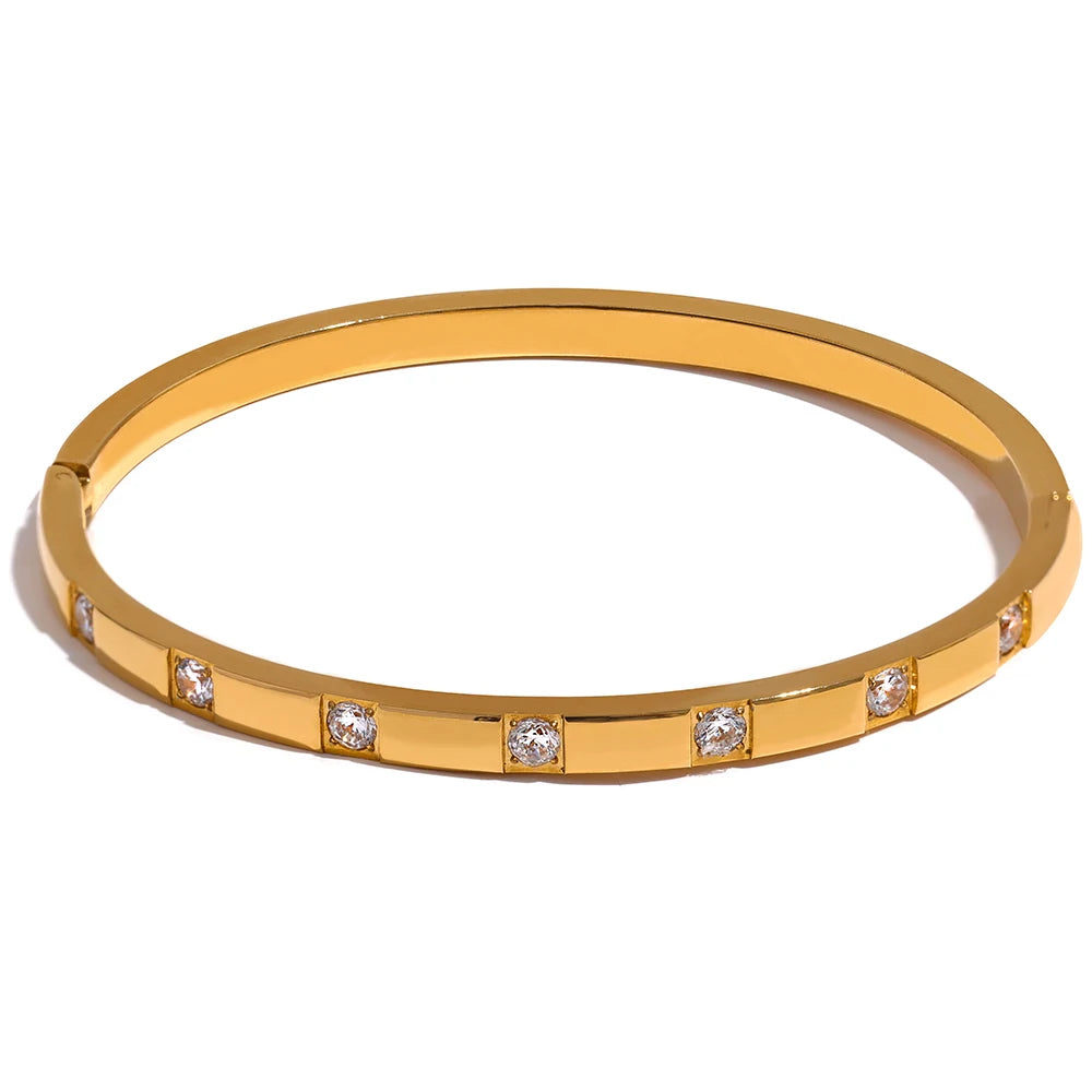 Stylish Cubic Zirconia Stainless Steel Wrist Bangle Bracelet 18K Gold Plated Waterproof Jewelry for Women Charm Fashion