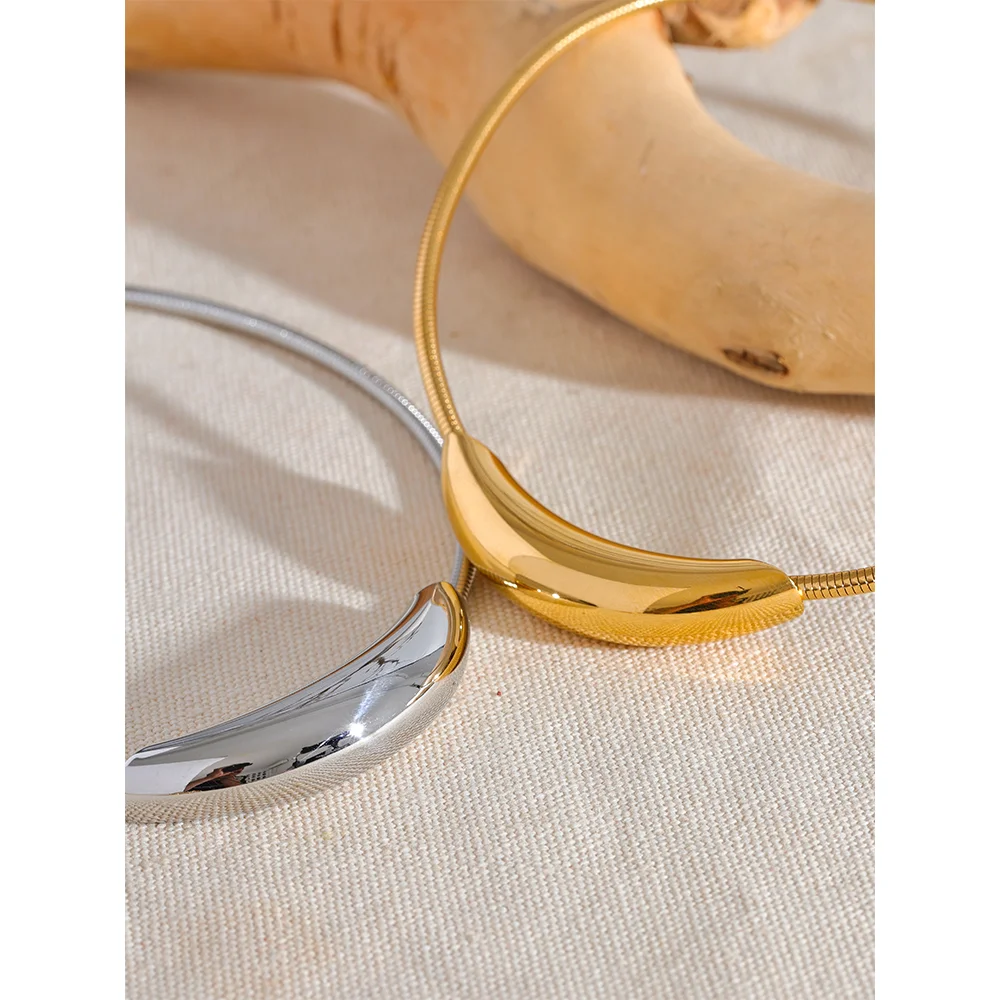 Waterproof Stainless Steel Popular Choker Light Necklace Women Statement Metal 18K Gold Plated Trendy Fashion Jewelry
