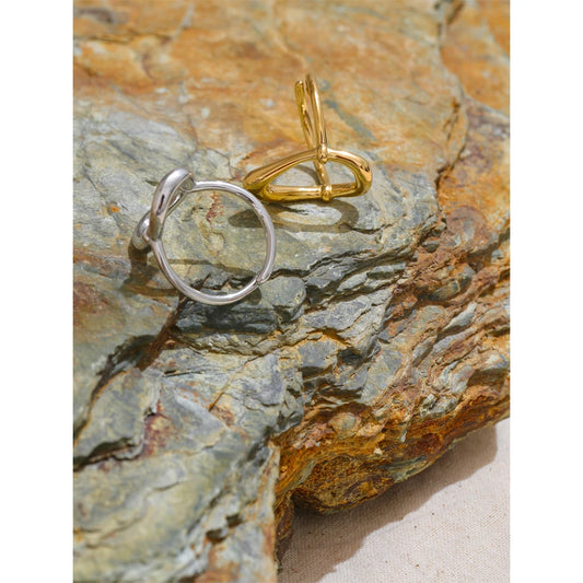 Minimalist Stainless Steel Oval Hollow Open Ring Waterproof Stylish Chic Office Ladies Daily Jewelry Accessories Gift