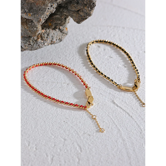 Exquisite Black Red Polyester Thread Handmade Chain Chic Thin Bracelet Bangle Stainless Steel Korean Dainty Jewelry Gift