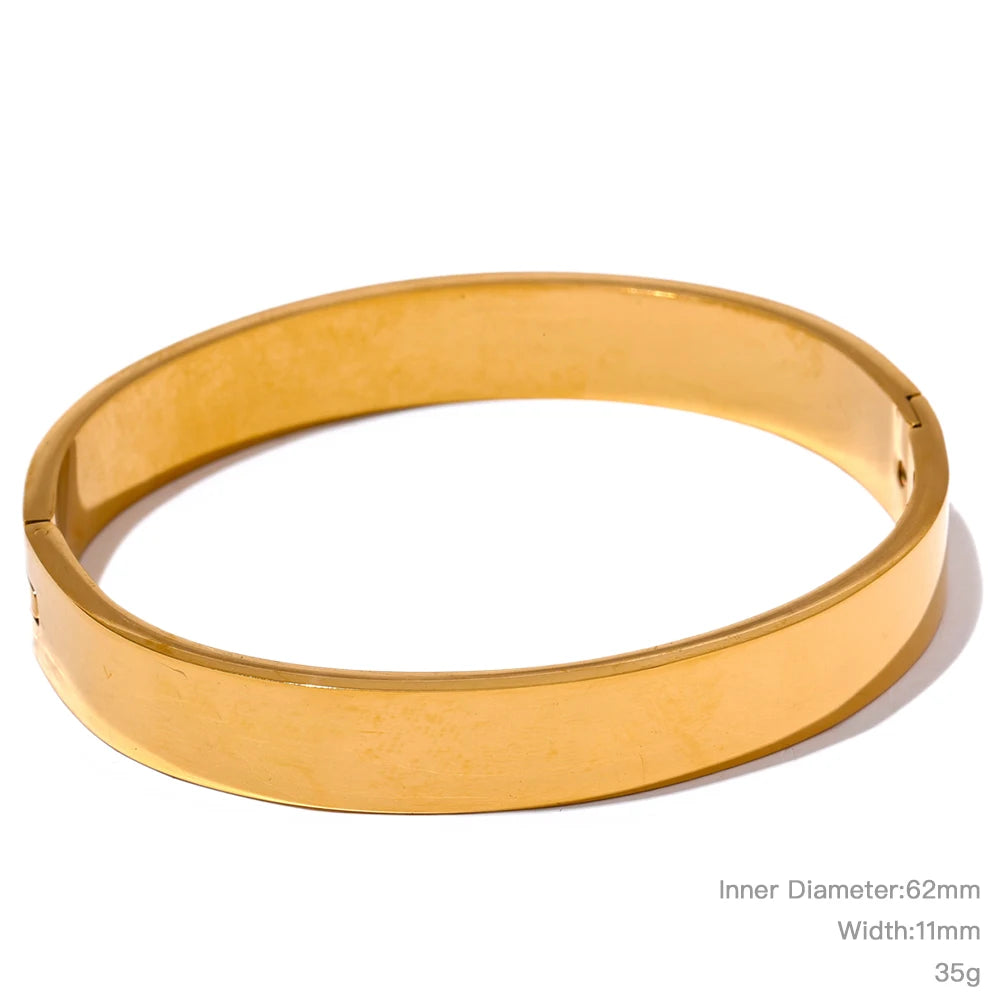 High Quality Stainless Steel Round Wide Bracelet Bangle Fashion Texture Gold Silver Color Waterproof Charm Jewelry Gift