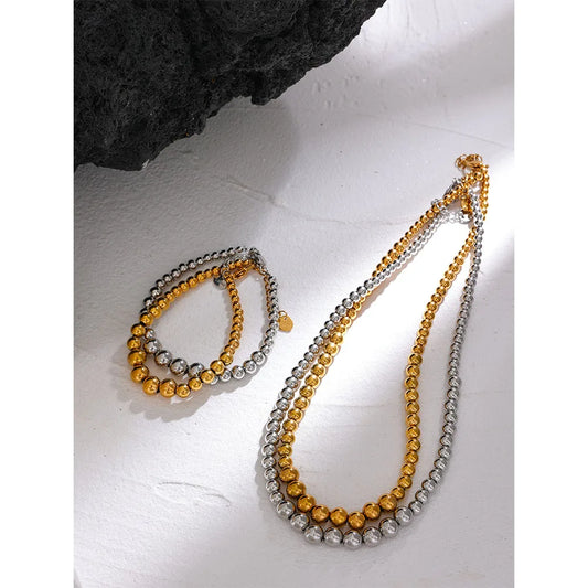 Stainless Steel Beads Handmade Fashion Chain Necklace Bracelet 18K PVD Plated Rust Proof Textured Unisex Jewelry Men Women