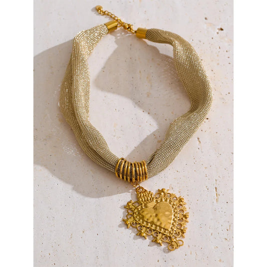 New Style Polyester Cloth Chain Heart Pendant Necklace for Women Stainless Steel Fashion Jewelry Autumn and Winter 2025