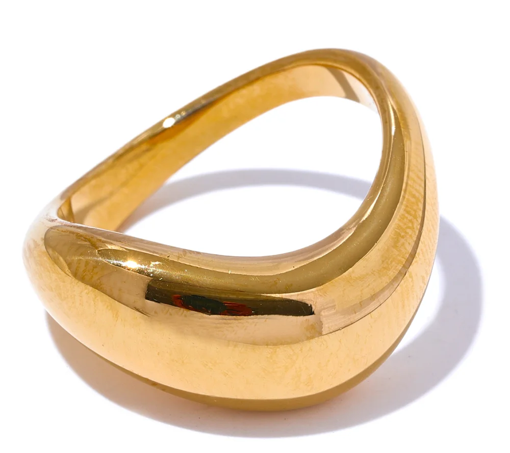 Minimalist Smooth Stainless Steel Metal Geometric Finger Ring Waterproof 18K PVD Plated Distinctive Jewelry Bijoux New